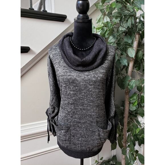 PerSeption Concept Sweater Womens L Gray Heather Cowl Neck Long Sleeve Pockets - Picture 1 of 13
